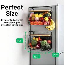 Magnetic Shelf For Fridge With Wood Lid Fruit Potato And Onion Storage Bins Pantry Organizers And Storage Large Container Magnetic Spice Rack For Refrigerator Kitchen Counter Cabinet 1 Silver