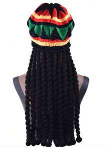 1pc Holiday Party Funny Knit Beanie Hat, Unisex African Jamaican Dreadlock Wig Hat For Cosplay Winter Warm - Multicolor - View 5