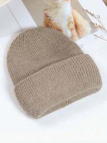 1 chiếc mũ len dệt kim màu trơn cho nữ, mũ rộng vành ấm áp, vải sợi Acrylic, mùa thu/đông - mũ dệt kim - Xem 12
