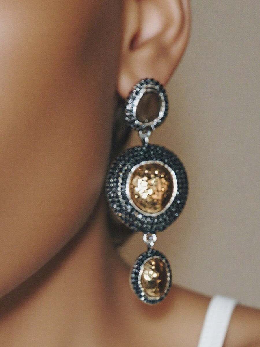 1 Pair Vintage Chic Luxury High-End Geometric Round Rhinestone Alloy Dangle Earrings For Women - Medieval style geometric shapes - View 1