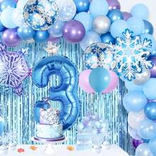 9 件套冰雪奇缘生日派对装饰套装，包括大雪花气球、渐变雪花气球、圆形雪花气球、迷你皇冠银色气球、数字铝箔气球、乳胶气球，适用于圣诞节、圣诞装饰、冬季雪花派对装饰、冬季派对装饰、公主主题生日、1-9 岁女孩生日气球装饰 - 彩色 - 查看 6