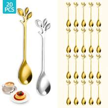 2/6/12/20 Piece Stainless Steel Coffee And Dessert Spoon Set With Leaf Decoration - Suitable For Coffee, Tea And Desserts - Mini Dessert Spoons, Ice Cream Scoops, Dishwasher Safe, Suitable For Mixing, Appetizers - Home, Party, Wedding, Holiday, Elegant Tableware | Stainless Steel Spoons