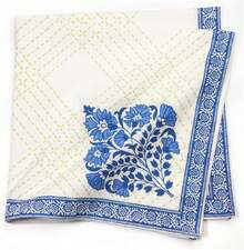 FINGERCRAFT Cloth Napkins, Set Of 12 Cotton Linen Blend Printed Dinner Napkins Cloth Mitered Corner Perfect For Parties Dinners Weddings Cocktail Christmas Easter 20x20 Blue Floral - 彩色 - 查看 3