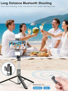 Foldable Mini Selfie Stick With Bluetooth, Extendable, Anti-Shake Light, Phone Holder, Integrated Retractable Tripod