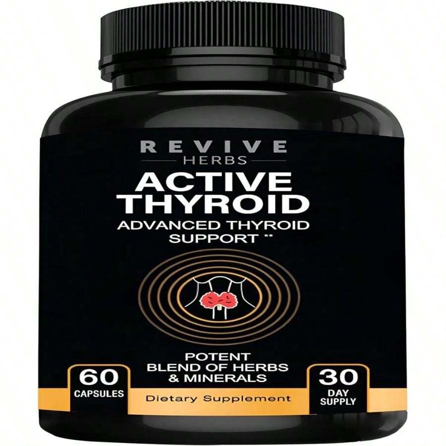 Revive Herbs Thyroid Support: Powerful Blend Of Ashwagandha, Iodine, Selenium, Magnesium, Zinc, Vitamin B12 &Amp; More For Optimal Health - 60 Capsules - Flavor NameA - 查看 1