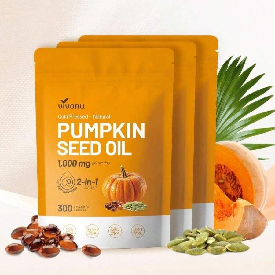 Pumpkin Seed Oil With Saw Palmetto Capsules | Cold Pressed, Pure Virgin Oil, Essential Fatty Acids &Amp; Phytosterols | 300 SoftgelsSupports Hair, Urinary, Bladder &Amp; Prostate Health | Non-GMO - Flavor NameE - View 1