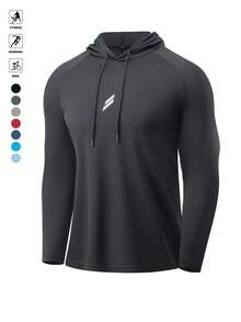 男士休闲连帽T恤，反光设计，长袖运动连帽套头衫，弹性柔软舒适，轻盈柔软抽绳连帽上衣，透气、轻便、柔软、舒适，适合健身、户外活动和休闲穿着。 - 黑色 - 查看 3