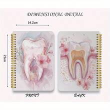 牙科助理礼物 - 粉色水彩牙齿与花卉笔记本，螺旋装订 A5 日记本（14.2 * 21 厘米） - 专为牙医、卫生员、学生设计的柔和装饰 - 优雅的书写和计划展示，艺术封面，双面设计，封面创意记事本 - 均碼 - 查看 3