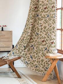 1 Peça Cortina Jacquard Vintage com Estampa Floral e de Pássaro, Cortina de Sala, Cortina de Sala de Estar, Adequada para Cozinha e Diversos Ambientes, Cortina com Bolsa para Barra, Cortina de Cozinha, Cortina Divisória de Ambiente, Cortina Curta, Decoração Diária de Janela para Casa, Adequada para Cozinha, Sala de Jantar, Sala de Estar, Escritório, Quarto, Varanda, Janela Sacada, Decoração de Café, Decoração de Primavera e Verão, Adequada para Todas as Estações - Multicolorido - Visão 22