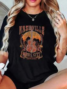 100% Cotton T Shirts Nashville Guitar Country Music City Guitarist Gift T-Shirt Breathable & Comfort Fit Tee Women,Short Sleeve Crew Neck Top For All Seasons,Graphic Tees Women Tops (1),Valentine's Day,Valentine Outfits For Women,Vacation Outfits Women,Mardi Gras Outfit Women,St Patrick's Day,Rave Outfits For Womengalentine - Black - View 1