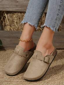 Modne damskie kapcie z klamrą do uprawiania sportów halowych i na świeżym powietrzu - Kolor khaki - Zobacz 3