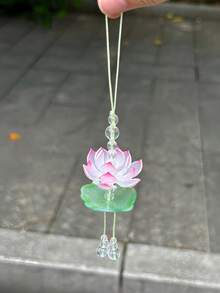 1个粉色莲花珠吊坠，夏季新品粉色莲花手机挂饰、包包挂饰、汽车挂饰、家居装饰挂件 - 彩色 - 查看 3