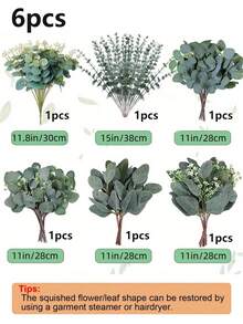 120 piezas Conjunto de tallos de eucalipto mixtos - 6 variedades únicas, hojas de dólar plateadas artificiales realistas para centros de mesa de boda y decoración del hogar, decoraciones navideñas