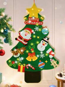 1pc Christmas Tree 3.2ft DIY Wall Hanging Xmas Tree With 32 Pcs Ornaments And 21 Pcs Ornaments And Two 20LED Light Strips, Christmas Decoration,Christmas Gifts For Boys And Girls Home Decor Christmas Decorations Room Decor