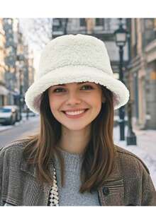 Bucket Hat - Lamb Wool Fluffy Hat, Solid Color Wide Brim Hat, Autumn/Winter Fluffy Hat, Fluffy Hat, Unisex Bucket Hat Autumn Decor
