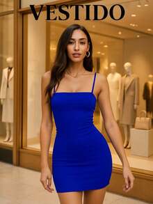 Pleated Strappy Dress, Party Look, Gringa Style, Nightclub - Royal Blue - View 2