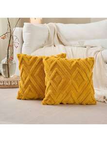 1pc Decorative Faux Wool Throw Pillow Covers Christmas Soft Plush Fuzzy Short Fleece Square Patterned Cushion Cases Solid Pillowcases Couch For Bed Sofa Living Room Gifts Birthday Graduation