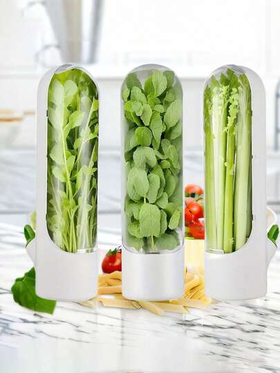1pc/2pcs/3pcs Vegetable Freshness Containers, Keeps Cilantro, Asparagus Fresh, Suitable For Refrigerator Use, Preserves Bottled Herbs Freshness, Mint Fridge Storage, Keeps Greens Fresh For 2-3 Weeks, Vegetable Preserving Supplies