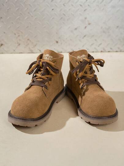 New Women's Shoes, Suede Material, Platform Vintage British Style Lace-Up Thick Heel Ankle Boots, Fashion Boots, Boots, Solid Color Patchwork Round Toe, Comfortable Versatile, Suitable For Outings, Travel, Commuting