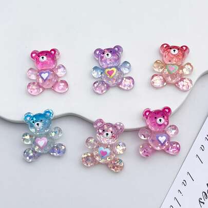10pcs Mixed Transparent Jelly Bear Flat Back Scrapbooking Stickers, For Making Earrings, Hair Accessories, Jewelry, Resin Crafts Decorative Stickers