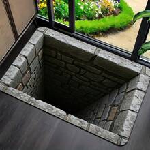 1pc 3D Visual Illusion Deep Pit Stone Pattern Door Mat, Rectangular Non-Slip Polyester Flannel Floor Mat, Low Hair Accumulation, Anti-Static, Suitable For Living Room, Bedroom, Bathroom, Kitchen, Laundry Room - Thickness 0.4inch, Fashionable And Personality Carpet