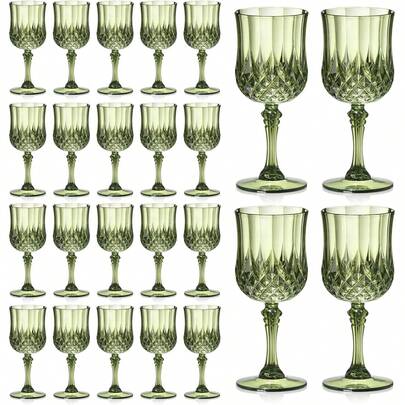 1/3/6/12/24 Pcs 7oz (Approx. 198.4g) Vintage Wine Glasses, Unbreakable Wedding Champagne Flutes, Reusable Drinkware Retro Champagne Glasses (Deep Green)
