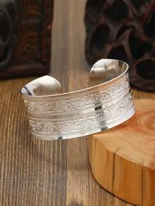 Vòng tay bản rộng bạc cổ điển phong cách Boho, thiết kế hoa văn chạm khắc dành cho nữ, trang sức thời trang đa năng phong cách Bohemian retro. - Màu Bạc Cổ - Xem 8