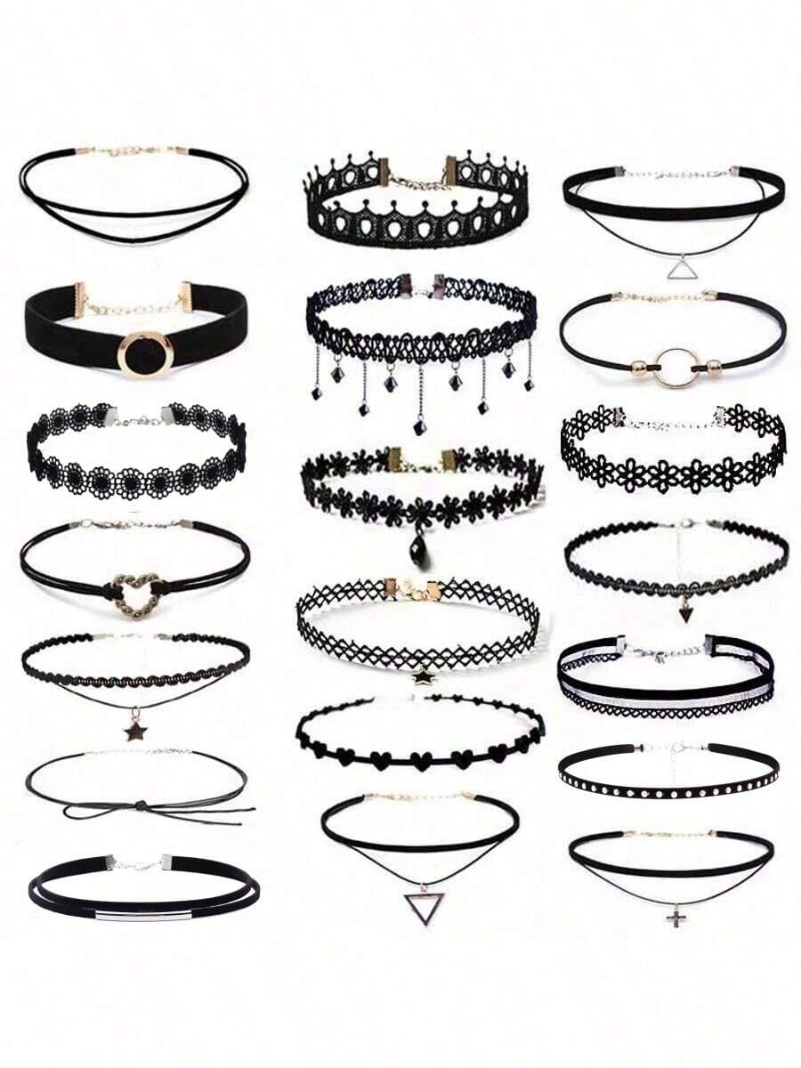 20pcs Gothic Minimalist European And American Style Choker Necklace Set, Short Velvet Necklace, Korean Version