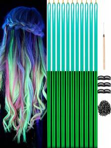 11 件 Y2K 夜光接发 48 英寸 11 色合成直发夜光发片霓虹发饰适合女性女孩派对节日和万圣节新年使用 - 彩色 - 查看 17