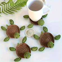 1 Handmade Crochet Green Turtle Coaster - Cute Non-Slip Table Protector For Dining Tables And Kitchens - Perfect Housewarming Gift Or Birthday Party Decoration - By WhimsyCraft, Featuring Turtle-Themed Home Decor, Quirky Woven Textures, Practical Accessories, And Durable Fabric, Perfect For A New Home - 綠色 - 查看 2