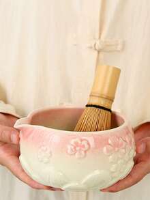 1/4/6/8pcs Pastel Pink Sakura Matcha Bowl Set, Suitable For Making Matcha Latte, Perfect Gift For Matcha Lovers, Song Dynasty Tea Ceremony Tool, Ideal For Matcha Beginners - Multicolor - View 5