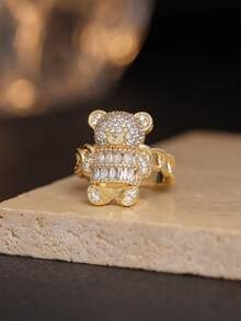 1 Peça Anel Colar Pingente de Urso Cartoon Fofo e Cintilante - Joia Animal Requintada - Para Meninas - Presente Perfeito para Amigos