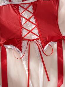 Women's Lingerie Sexy,PU Bandage,Sleeveless,Bow,With Underwire,Sweet Nurse Cosplay Bodysuit,Christmas Lingerie. - Red - View 7