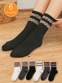 2 Pairs Of Fashionable Leopard-Patterned Mid-Calf Socks, Soft And Breathable Women's Socks, Suitable For All Seasons. Christmas Gift - Multicolor - View 5