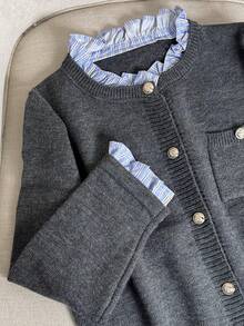 2025 秋冬新款时尚休闲高端毛衣开衫女装，二合一衬衫领夹克 - 灰色 - 查看 4