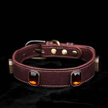 宠物狗项圈、猫项圈、带宝石的黑色 PU 皮革项圈、合金锌针钩、5 孔可调节、黑色狗项圈。 - 棕色 - 查看 10
