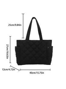 Fashionable Versatile Solid Color New Tote Bag, Casual Minimalist Textured Contrast Color Shoulder Bag - Black - View 5