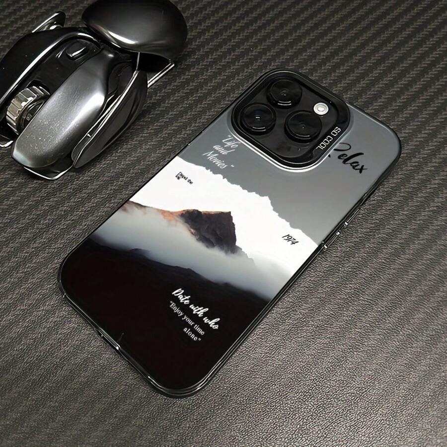 Nuevo Estuche de Teléfono Móvil con Paisaje de Montaña Nube Blanca por Láser Adecuado para iPhone11 12 13 14 15 16 iPhone16 15 14 13 12 11 Pro Max XS XR X 7 8 Plus SE Serie, ideal como regalo de cumpleaños para novias, novios y amigos17,17 Pro Max - Negro - Ver 1