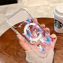 1pc Blue Pink Butterflies Pattern Transparent IPhone 17 Pro Max Mobile Phone Case, Acrylic Material Mobile Phone Case, Compatible With Magnetic Charging, Suitable For IPhone 17/17 Air/17 Pro/17 Pro Max, Can Be Used For IPhone 11/12/13/14/15/16/Pro/Plus/Pro Max/16e/ 22/23/24/25/Plus/Ultra/Fe/Edge Mobile Phone Case - 無色 - 查看 4