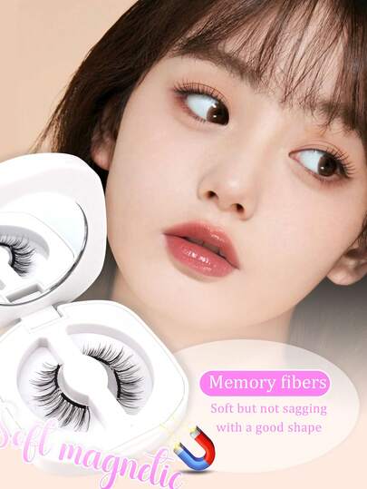 1 Par de Cílios Magnéticos Confortáveis Sem Cola, Kit Tudo em Um com Cílios Falsos de Alta Qualidade, Macios e Leves, Base Flex de Memória para Maior Duração