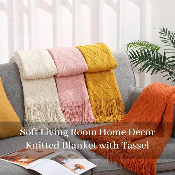 1 cobertor nórdico reversível de cor sólida, tamanho 130*170 cm - um cobertor com padrão geométrico e borlas para todas as estações, lavável à máquina e durável, adequado para sofás e cadeiras - um presente confortável de Halloween, acessórios de decoração de sofá, estética retrô, textura quente - presente de Natal