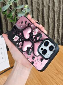 Schutzhülle mit rosa Herz  und Blumendesign für romantisches, ästhetisches Liebesmuster, robuste, stoßfeste Abdeckung, kratzfest, Fallschutz, Telefonzubehör, kompatibel mit iPhone 16promax/16pro/16plus/16/15promax/15pro/15plus/15/14promax/14pro/14plus/14/13promax/13pro/13/12promax/12pro/12/11promax/11pro/11/X/XSmax