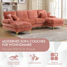 Modernes großes Chenille UShape Sektionssofa mit doppelten Liegesitzen für Wohnzimmer Schlafzimmer Büro Wohnung Villa Wohnzimmer Zuhause am Kamin ROSA