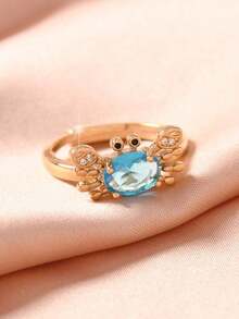 Exquisite Adjustable Mini Crab Shaped Ring, Designed Specifically For Women, Cute Retro Summer Beach Style, Inlaid With Moonstones, Presenting A Light Blue Animal Pattern, Suitable For Daily Wear And Party Occasions, Is An Ideal Gift For Friends - Màu xanh lam - Xem 10