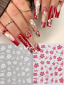 4/2片装夏威夷芙蓉花3D美甲贴纸，可爱Y2K风格美甲贴花，自粘美甲沙龙配件，美甲用品 - 彩色 - 查看 13