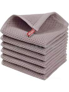 厨房清洁巾 咖啡壶清洁巾 超细纤维华夫饼清洁布，吸水毛巾，速干除尘布，家庭厨房，不起毛，不留条纹，6 片装，12 X 12 英寸，卡其色、粉色、灰色，家庭清洁，厨房清洁，派对清洁