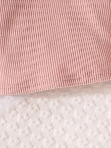 2pcs/Set Baby Girls Casual Solid Color Ribbed Heart Embroidery Peter Pan Collar Long Sleeve Top + Solid Color Ribbed Pants, Comfortable & Versatile Outdoor Outfit, Autumn/Winter - Pink - View 6