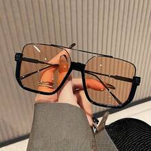 1pc Large Frame Double Bridge Half Frame Retro Personality Fashion Glasses, Suitable For Daily Street Shooting And Parties - Black - View 2