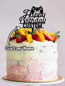 1Pc Cool Sports Car Cake Topper With Customizable Name,Birthday Party Cake Decoration Ideal For Birthday Party Decorations, The Perfect Memento For Families And Friends,Christmas,Boy's Birthday Gift - Black - View 2