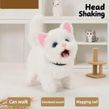 New Walking Plush Toy Cat  Electric Interactive Stuffed Animal Cat  A Cat Pet Toy That Can Meow, Wag Its Tail And Nod Its Head  Perfect Holiday Gift For Children - 矮腳貓 白色 - 查看 3